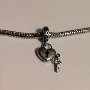 Silver Heart Lock and Key Charm for‎ Pandora Style Bracelet
